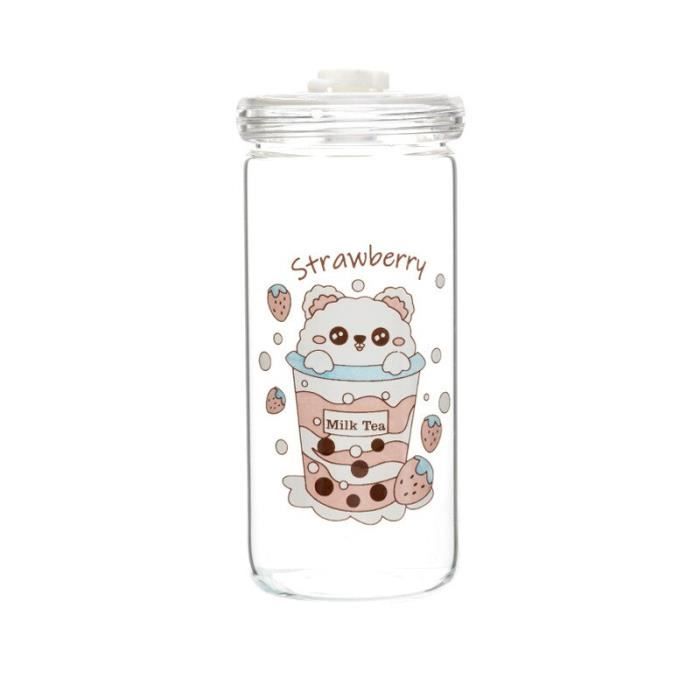 Tasse Ours Mignon Avec Paille 500 Ml – Verre Borosilicaté Résistant Chaleur, Cadeau Adorable Pour Café Thé Bubble Tea