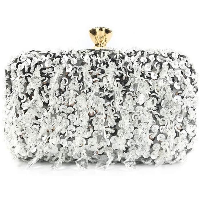 Pochette De Soirée Vintage Hong Kong En Perles Blanches - Sac à Main élégant Avec Chaîne Et Motif Fleur