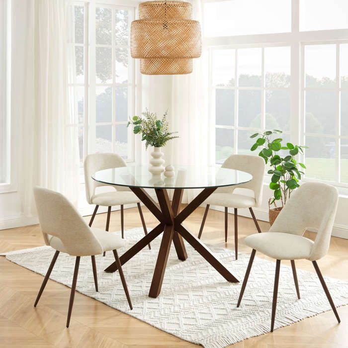 Lot de 2 chaises ELISABETH tissu beige pieds effet noyer Lot de 2 chaises ELISABETH tissu beige pieds effet noyer