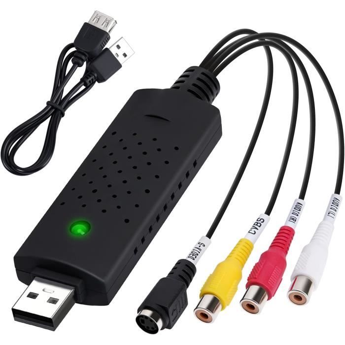 Beigemo Enregistreur Convertisseur De Vidéo/Audio AV - Carte De Capture Vidéo Clé USB 2.0 – Câble De Transfert – Compatible Windows 7,8,10 - SECAM PAL