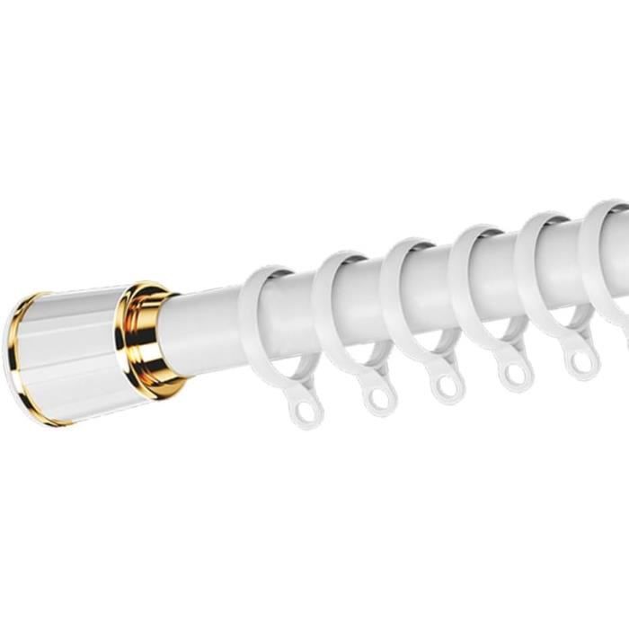 Tringle à Rideau Sans Perçage Extensible 72-190 Cm - Barre Tension Acier Blanc + 12 Anneaux C - Pour Fenêtre, Salle Bain, Penderie