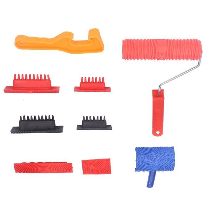 LAN Rouleau De Grainage En Bois Avec Poignée Outil De Peinture En Caoutchouc Pour Textures De