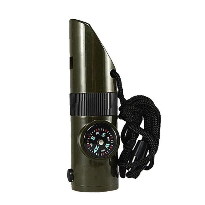 Mini Outil De Survie 4 En 1 – Sifflet, Boussole, Thermomètre, Loupe – Mousqueton, Porte-clés – Pour Randonnée, Camping