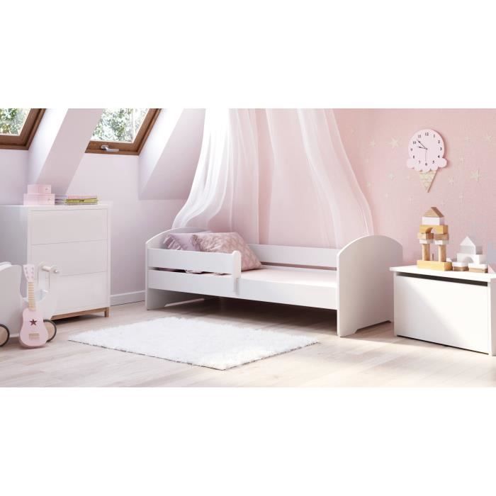 lit simple pour enfants - dmora - avec protection antichute - tête de lit ronde - blanc