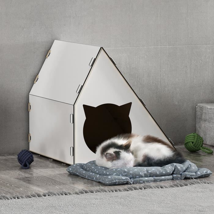 Meilleurs prix pour Cabane Lani pour chat et petit chien 40 x 42 x 40 cm blanc [en.casa]