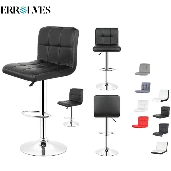 Lot de 4 tabouret de bar avec dossier 37cm - ERROLVES - Réglable en hauteur - Siège Simili - Noir