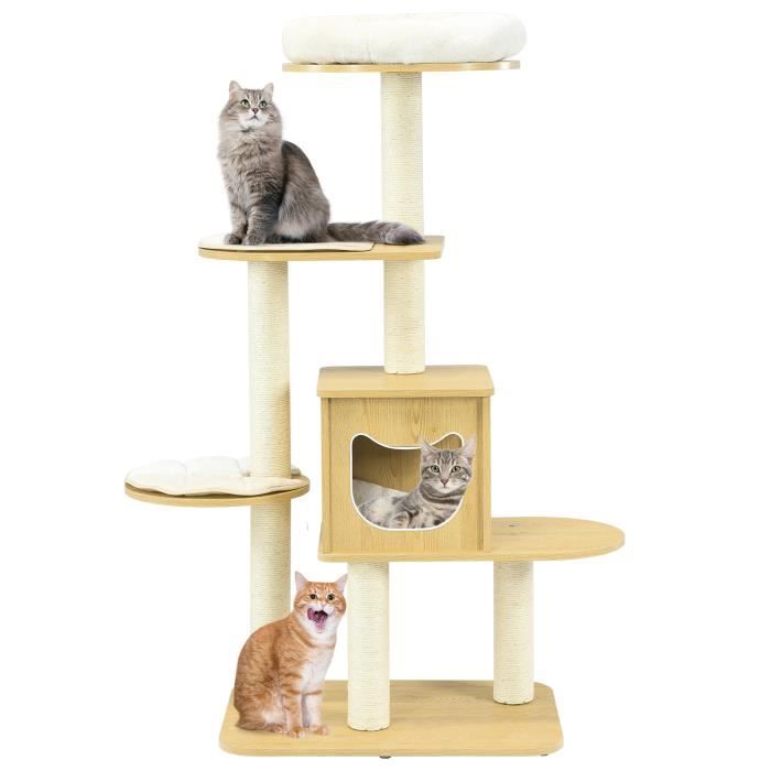 Meilleurs prix pour GOPLUS Arbre à Chat en Bois avec Plateforme de Saut de Pont,Coussins et Poteaux en Sisal,Cadre d'Escalade Chat,68 x 48 x 135 CM