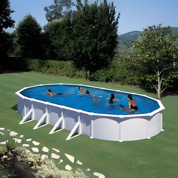 Piscine acier blanc Atlantis ovale 10,20 x 5,75 x 1,32 m - Gr&eacute;
