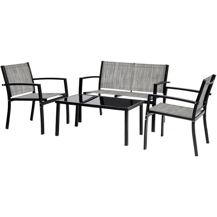 Salon de jardin bas Lino - 4 places - Gris Salon de jardin bas Lino - 4 places - Gris