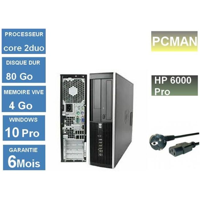 pc bureau Hp Compaq 6000 Pro SFF Core 2 Duo E7500 2.93 GHz – HDD 80 Go – RAM 4 Go Windows 10 Pro + pack Office 2007 (Garantie 6 Mo