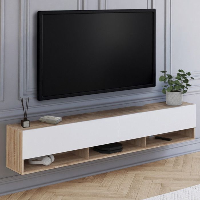 ID MARKET meuble tv ELIO 2 portes 180 cm multicolore suspendu