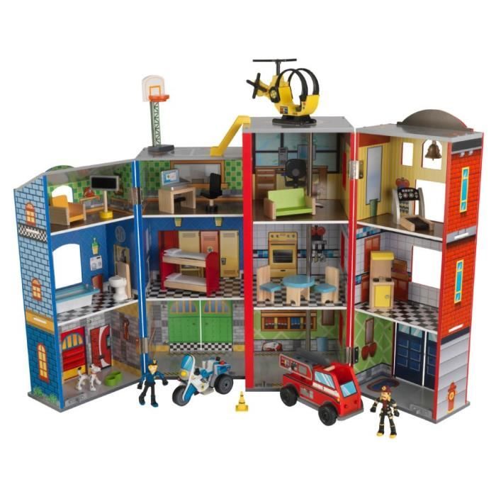 KidKraft - Ensemble de jeu miniature en bois Héros de la ville, 24 accessoires inclus dont pompier, policier inclus