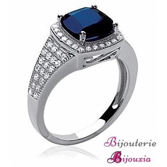 Bague fiançailles Sertie SAPHIR ZIRCO ARGENT NEUF T 56