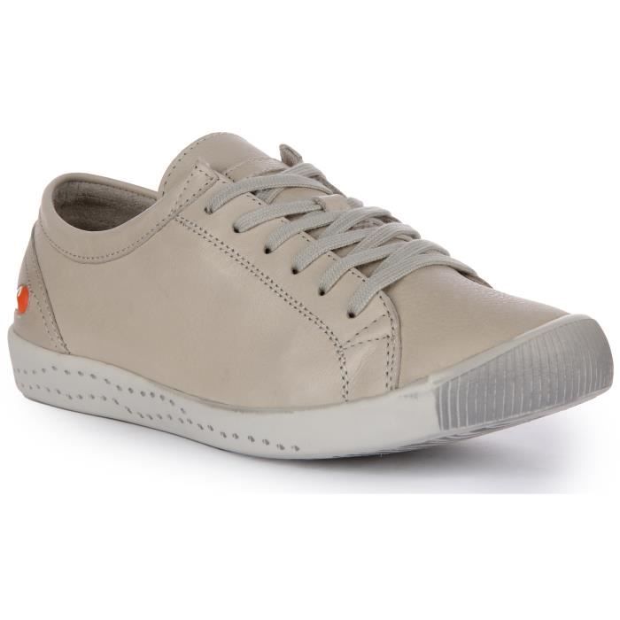 Softinos Baskets en cuir pour femmes Softinos ISLA - Gris - Lacets - Confortables
