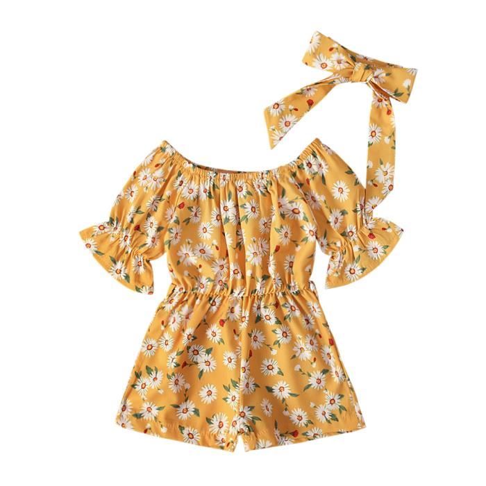 Combi-short Floral Pour Fille 1-6 Ans - Sans Manches, Bretelles Réglables, Tissu Doux été
