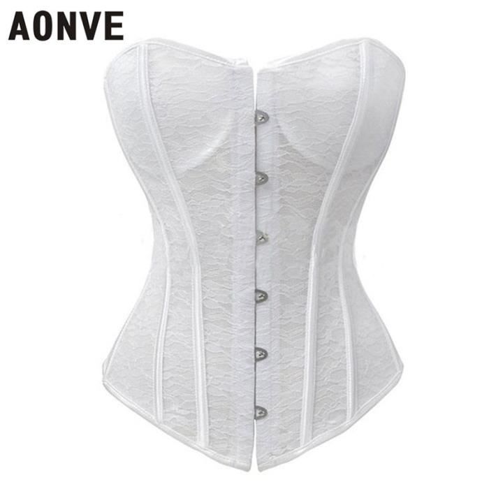 Aonve Femmes Sexy Bustiers Corset Blanc Fete De Mariage Korse Dentelle Voir A Travers La Taille Minceur Punk Goth Type White Blanc Achat Vente Bustier Corset Cdiscount
