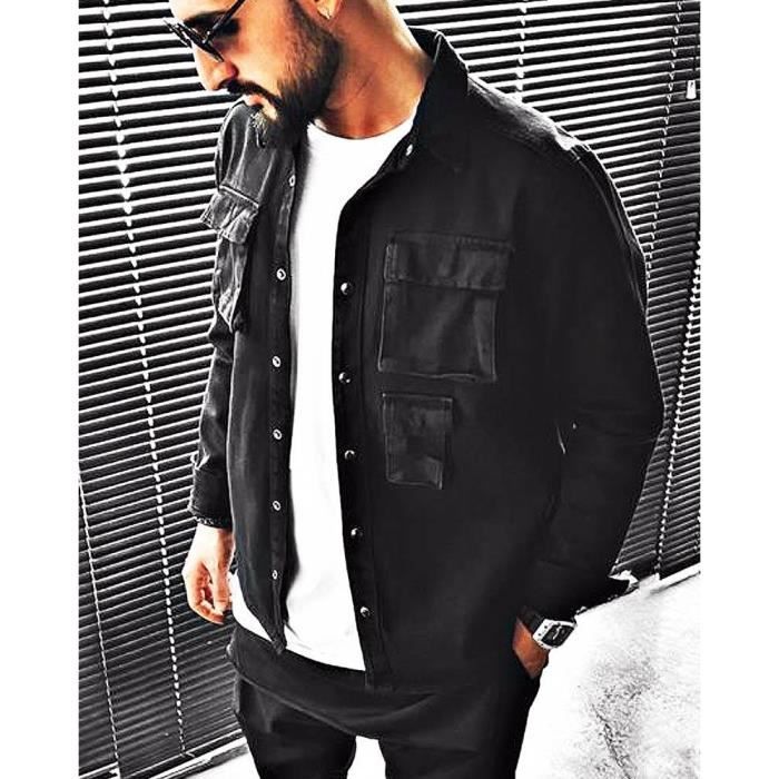 Veste Chemise Jean Noir Ample Avec Multipoches Tendance Pour Homme Black Cdiscount Pret A Porter