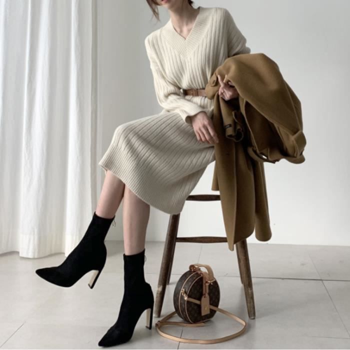 Robe pull femme beige 2025