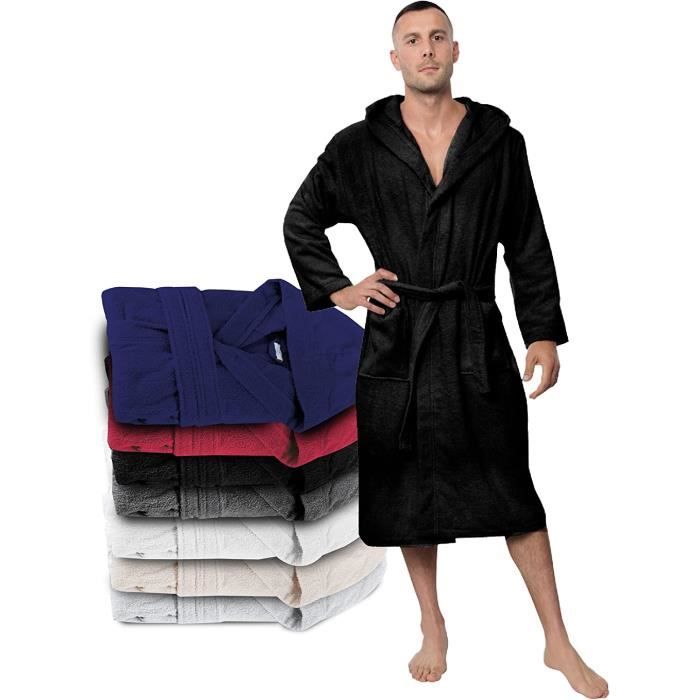 ECELEN Peignoir de Bain Homme 100% Coton avec Capuche-Robe de
