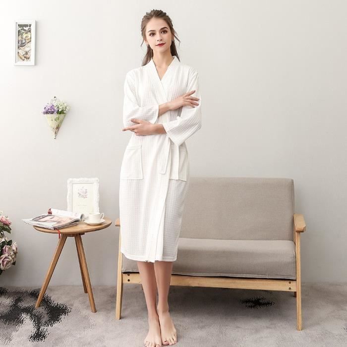 Peignoirs de bain (1Pièce)Couple Robes de chambre et kimonos Femme Waffle  Pour l'hôtel Spa Sauna Blanc-femme