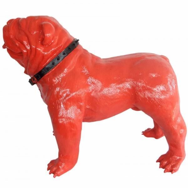 Statue en résine CHIEN bouledogue anglais doré avec collier - 90 cm