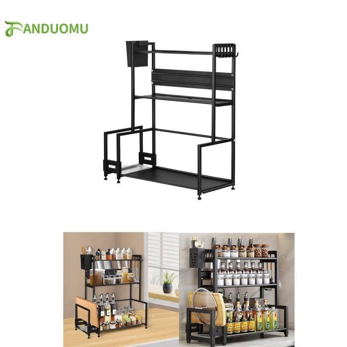 Étagère à Épices - OHMG - 3 Niveaux - Antirouille - Support Ustensiles - Noir