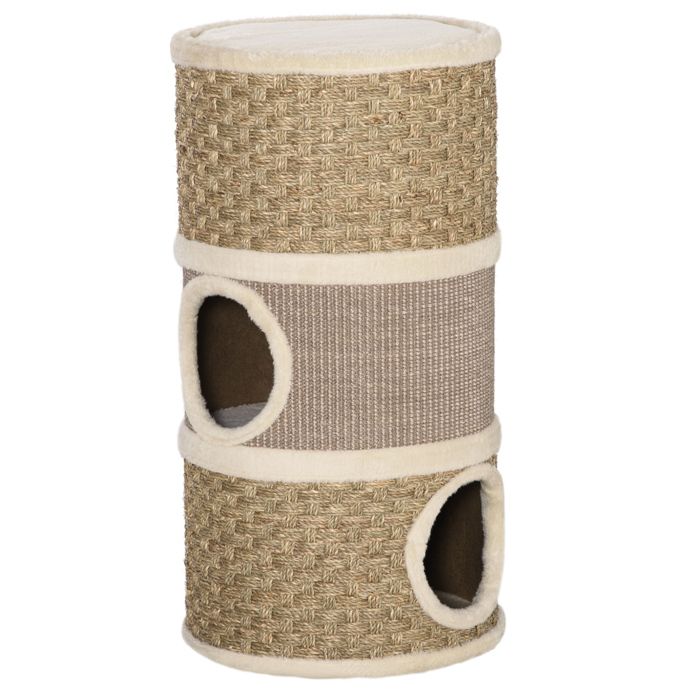 PawHut - tonneau pour chat - Panneau de particules de classe E1 - 37.5x37.5x70cm - Kaki et Marron