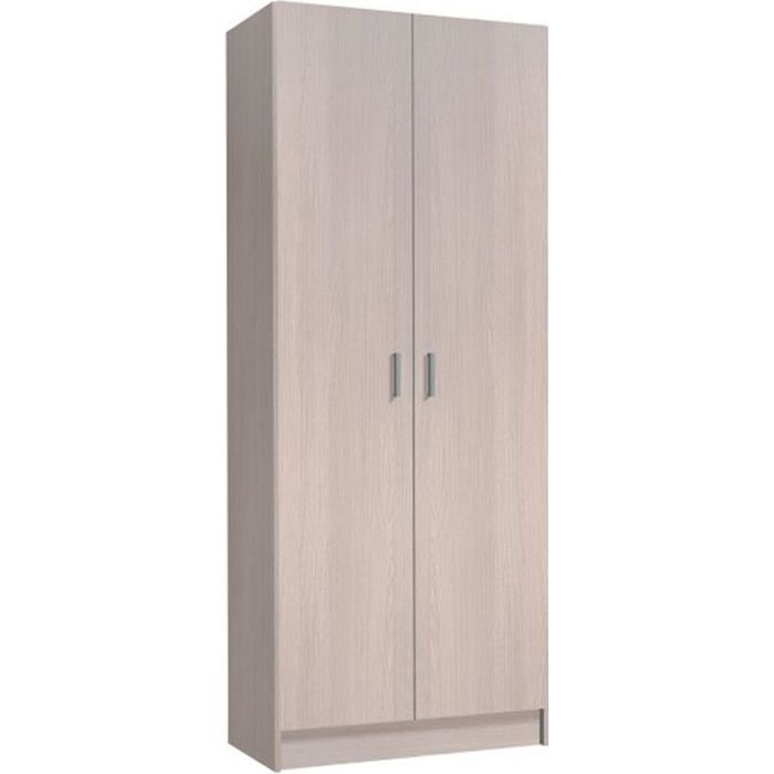 Armoire multi-usages en bois couleur chêne - PEGANE - 2 portes - H180 x L73 x P37 cm