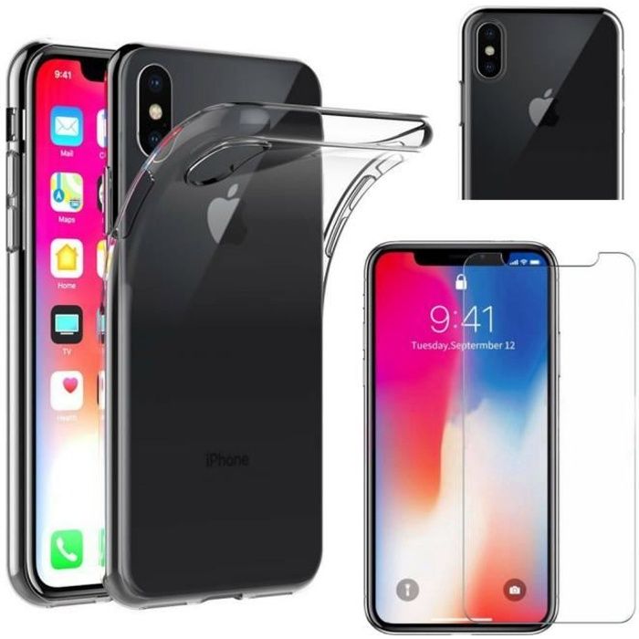 [Compatible Apple iPhone XS] Coque Silicone Transparent + Verre Trempé Film Protection Ecran [Phonillico®]