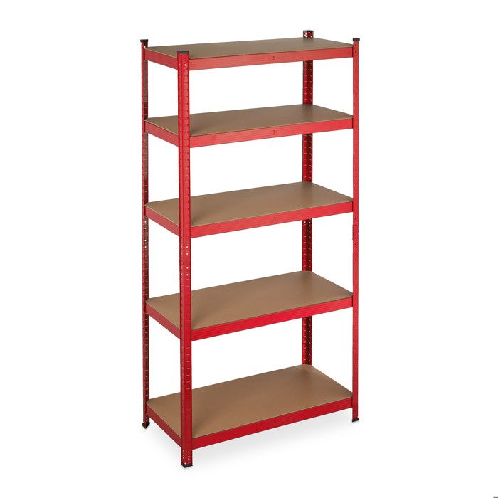 Relaxdays Étagère charge lourde à assembler maximum 875 kg 5 niveaux cave&garage acier HxLxP 180x90x45 cm rouge