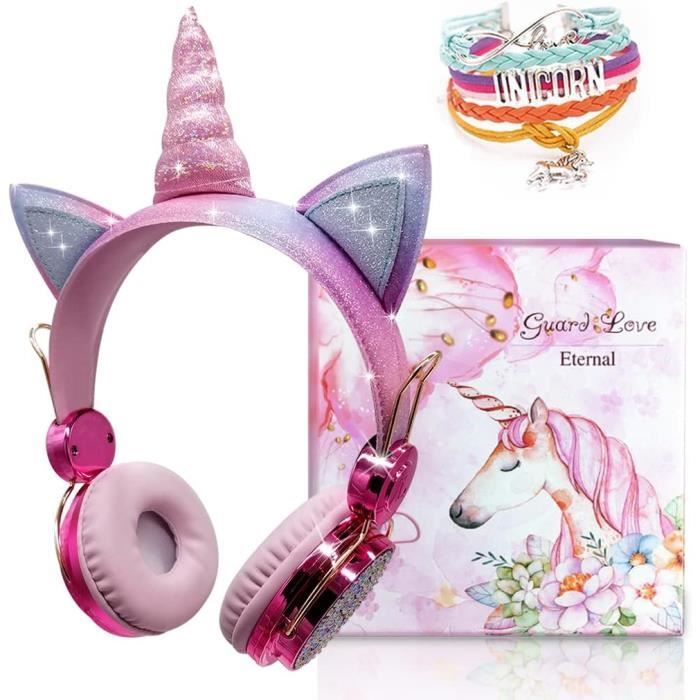 Casque Bluetooth Enfant Licorne OHAANYY - Volume Limité 85dB - LED Colorées - Pliable - Cadeau Fille