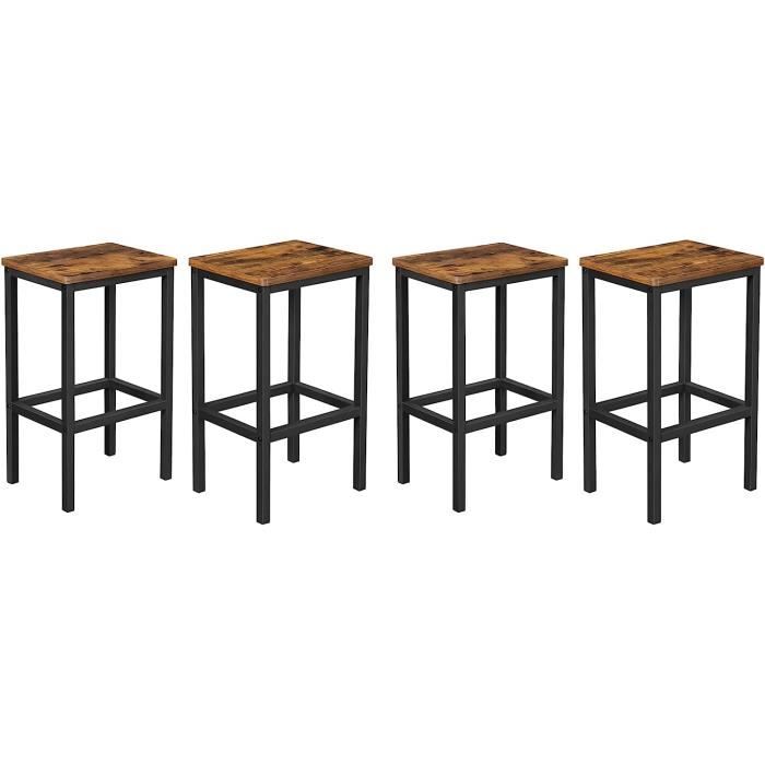 Lot de 4 Chaises de Bar - SONGMICS - Marron Rustique - Industriel - Loft - Capacité de charge 120 kg