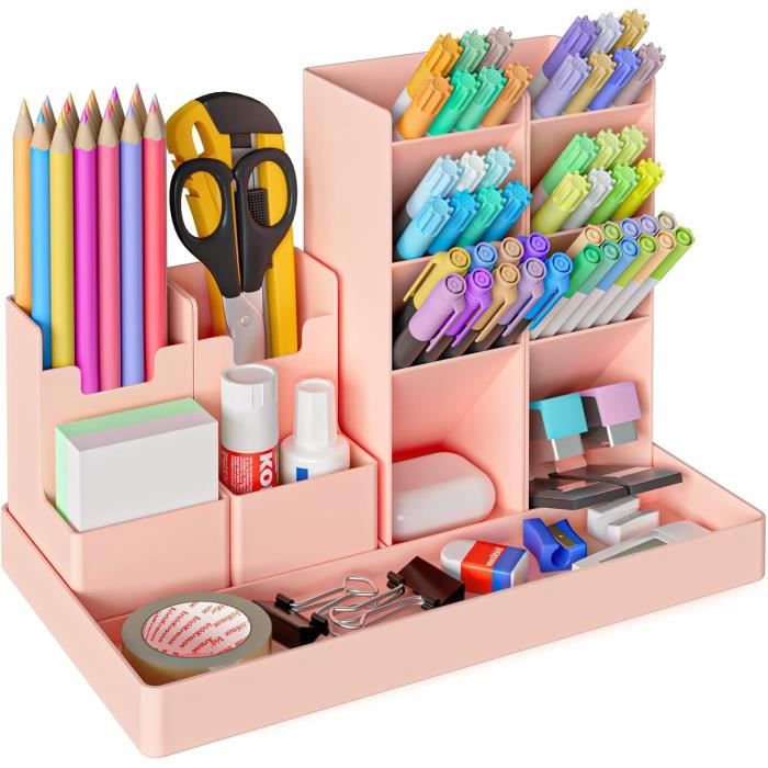 Porte Stylo Bureau 5 Pièces, Organisateur de Bureau Rose en Plastique