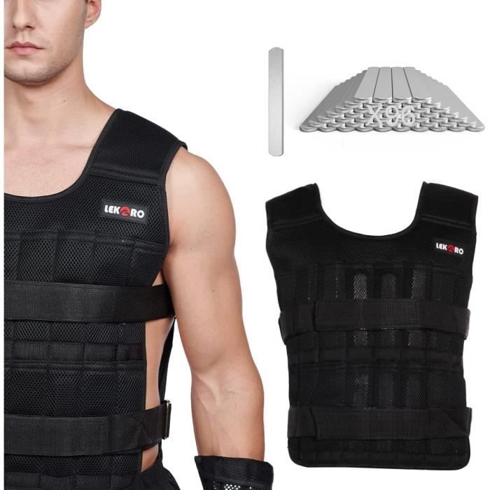 VEVOR Gilet Leste Reglable 15,85 Kg, Veste De Poids Avec 16 Blocs De Fer, Epauliere Et Bande Reflechissante Pour Hommes Et Femmes, Equipement Deentrainement Pour Musculation, Course A Pied, Jogging