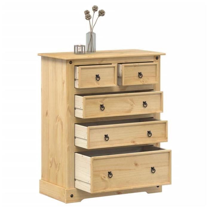 Commode - V BESTLIFE - Corona - Bois massif de pin - 5 tiroirs - 92x48x114 cm