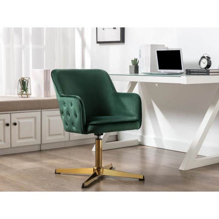 chaise de bureau - velours - vert - capuli - pivotante - avec accoudoirs - mousse polyuréthane