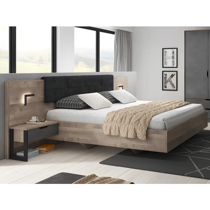 Chambre à coucher complète LINA blanc et noir avec lit coffre – Ensemble moderne avec armoire et commode