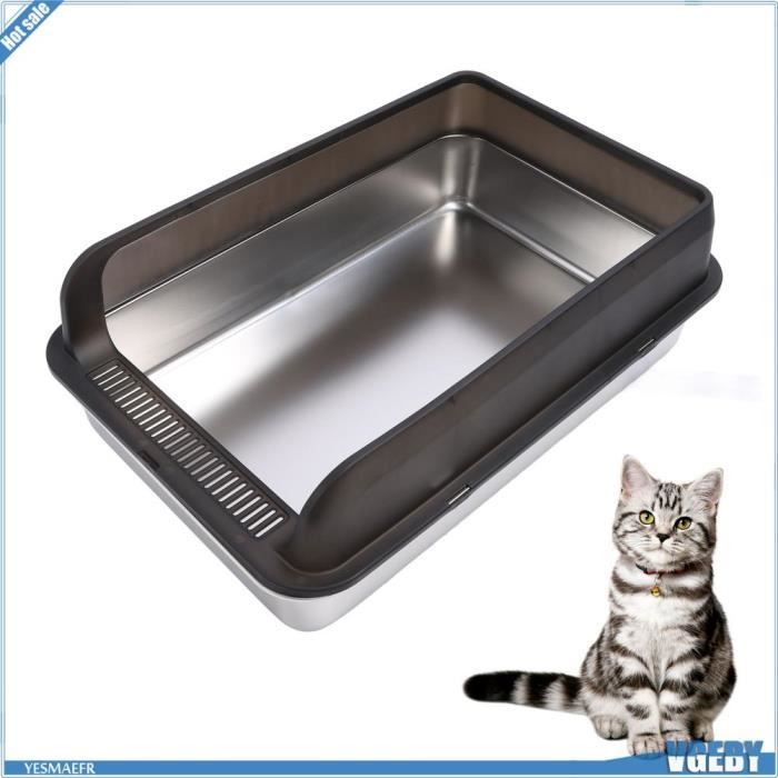 Comparer les prix de bac à litière fermé en acier inoxydable Bac à litière en acier inoxydable animalerie promenade Gris foncé Noir Grande Taille