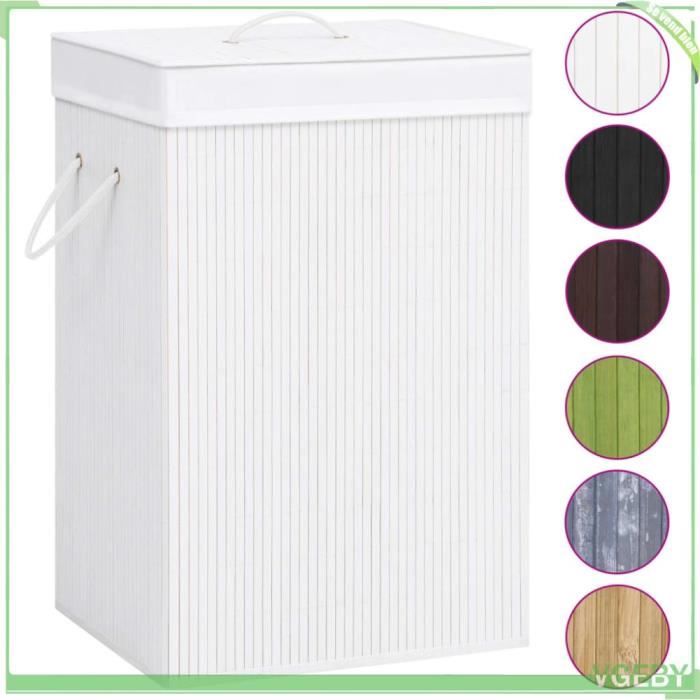 Panier à linge en bambou blanc, corbeille de rangement avec couvercle