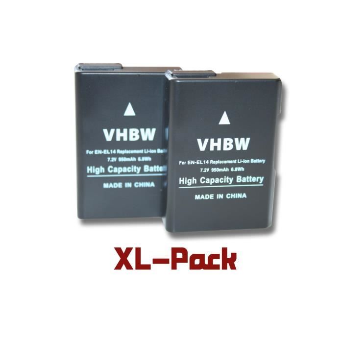 Lot de 2 batteries Li-Ion vhbw 950mAh (7.4V) avec Infochip pour Nikon CoolPix D3100 D3200 D5100 D5200 P7000 P7100 P7700 P7800 D53…