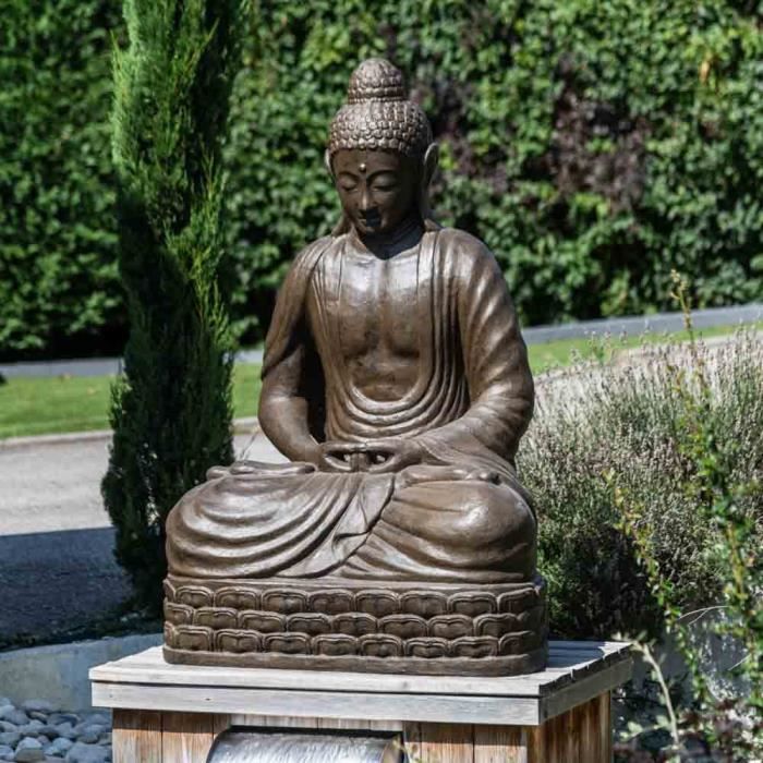 Statue Bouddha Jardin Décoration Intérieur Extérieur Feng Shui En Pierre 48  Cm
