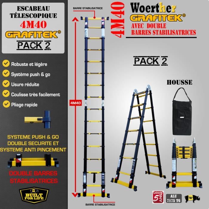 Echelle-escabeau télescopique 3m80/1m90 Woerther avec housse et sac à outils