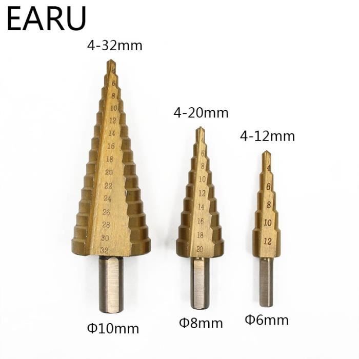 NITVIA Foret Étagé Acier Haute Vitesse - Mèche à Étages Pour Bois, Plastique, Métal Et Aluminium (4-8mm)