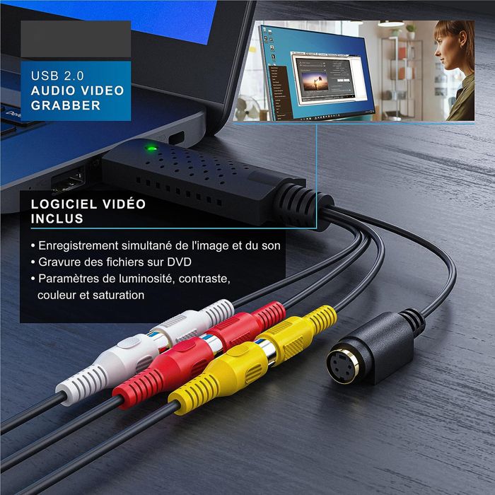 Cartes de Capture Audio vidéo convertissCartes de Capture Audio vidéo  convertisseur VHS numérique vidéo Adaptateur USB,convertisseur vidéo