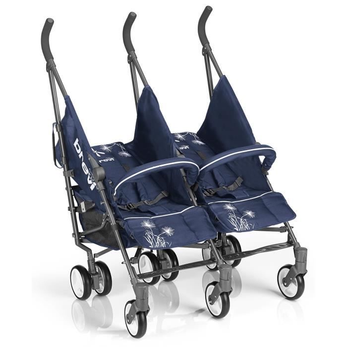 BREVI Poussette Canne Double Marathon Twin Marine Cdiscount Puericulture Eveil bebe