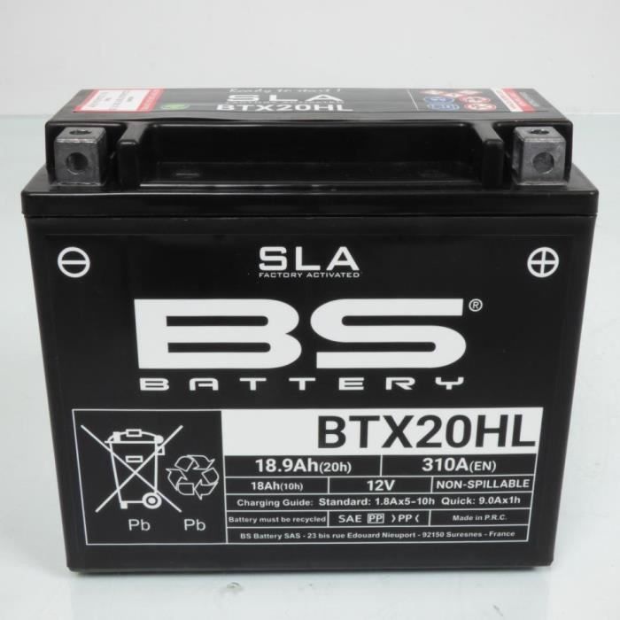 Batterie moto Numax Premium AGM avec pack acide YTX20L-BS 12V 18Ah