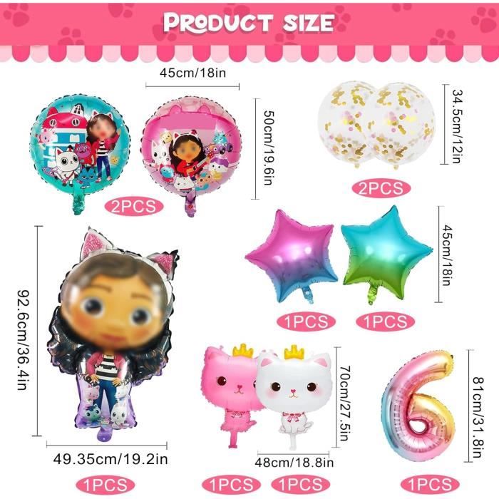 KPPZWNXX – Set 10 Ballons Anniversaire Gaby Chat – 5 Ans Fille – Aluminium – Réutilisable – Décoration Fête