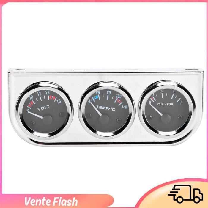 Kit Triple Jauges Voiture 3 En 1 – Voltmètre, Pression D’huile, Température Eau – Pour La Plupart Des Véhicules 12V, écran éclairé