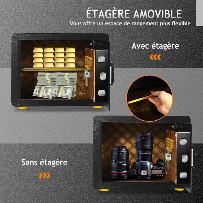 Coffre-fort électronique Avec Alarme Et Serrure à Code - Dimensions 36,5x37,5x59 Cm - Acier Robuste, étagère Amovible, Anti-indiscrétion - Noir