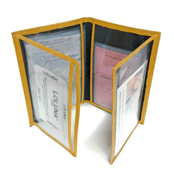 Etui carte grise cuir permis conduire voiture identite assurance 4 volets pour homme et femme Jaune LOLUNA Jaune Cdiscount Bagagerie Maroquinerie